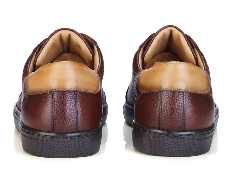 Men's hand-patinated grained chocolate leather sneaker - INGLEWOOD