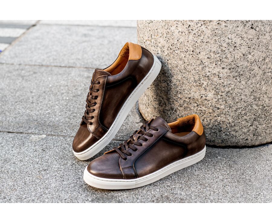 Patina Chocolate Men's leather Trainers - INGLEWOOD