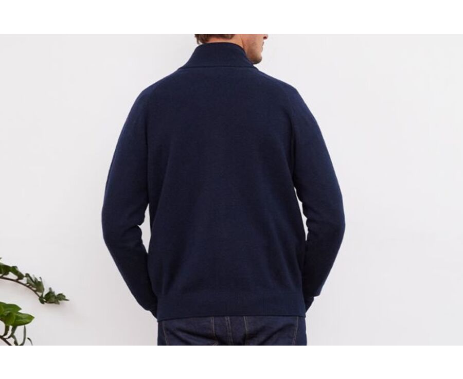 Navy Blue lambswool full zip sweater - KANE