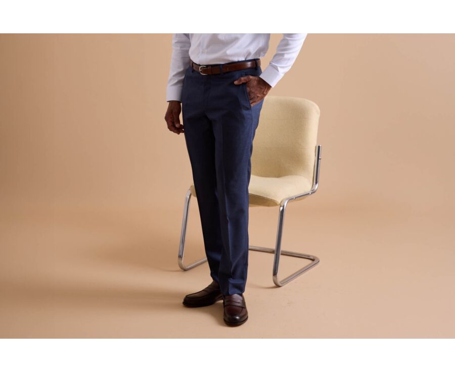 Men's Blue Melange Suit Trousers - LAZARE