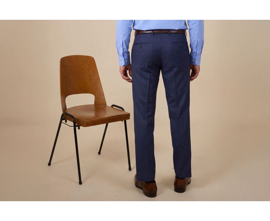 Men's Dark Blue Melange Suit Trousers - LAZARE