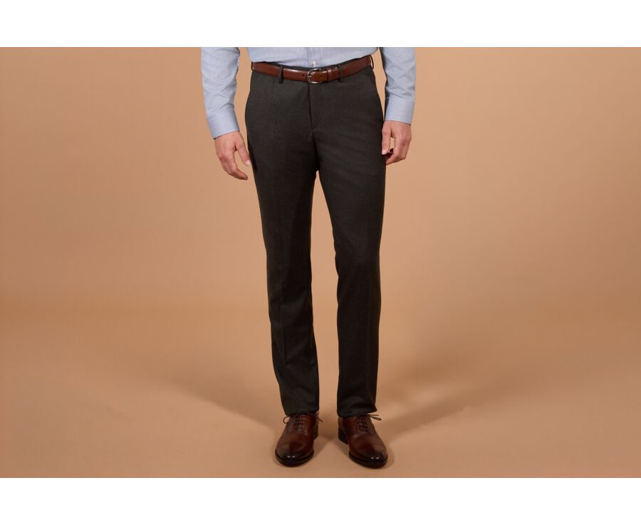 Men's dark green mélange Super 120's wool suit trousers - LAZARE