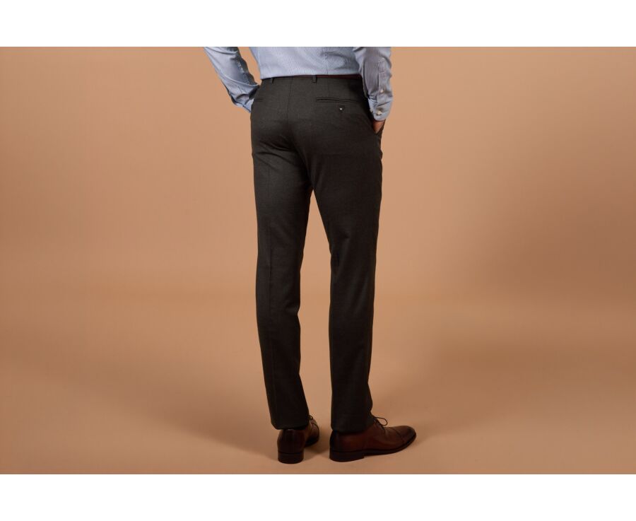 Men's dark green mélange Super 120's wool suit trousers - LAZARE
