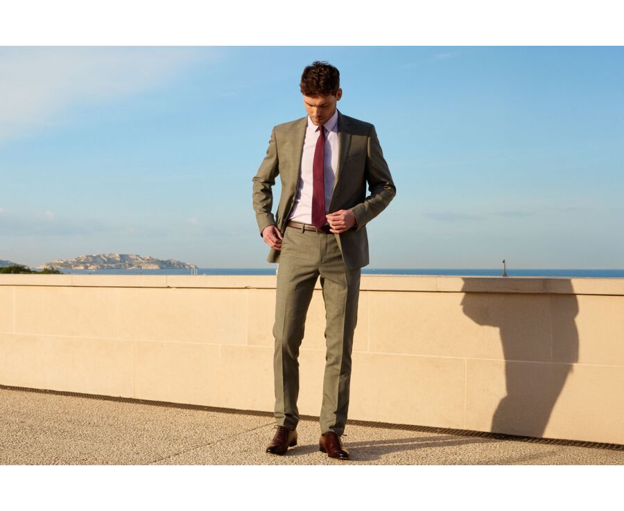 Men's Light Khaki Melange Suit Trousers - LAZARE
