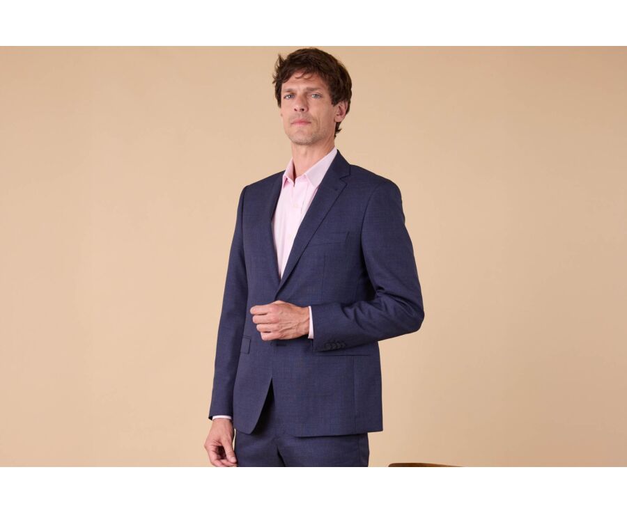 Men's Dark Blue Melange Suit Jacket - LAZARE