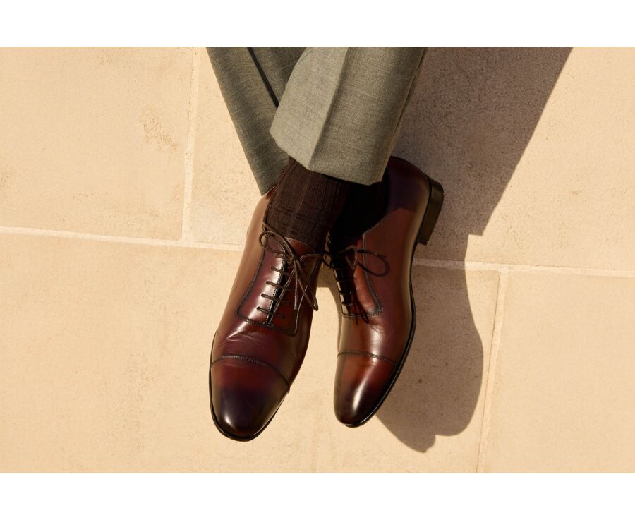 Men’s chocolate patinated leather Oxford shoes - RINGWOOD