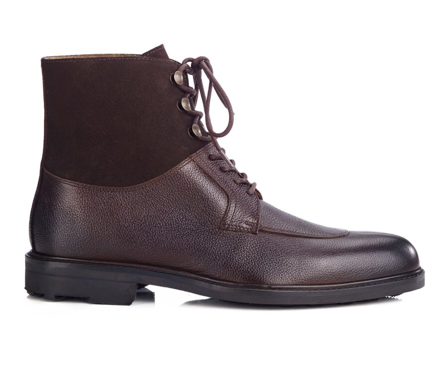 Chocolate Grained Leather Boots - KENT HIGH GOMME COUNTRY