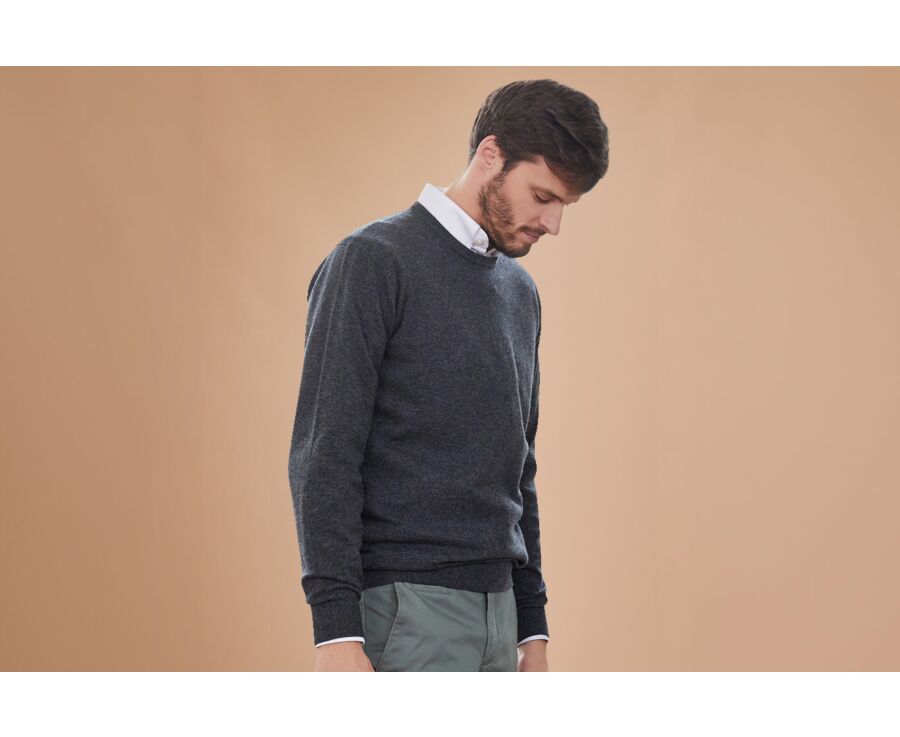 Grey Antracite round-neck wool jumper - CONAN