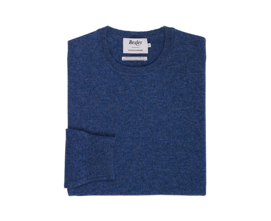 Men's dark blue mélange crew neck lambswool jumper - CONAN