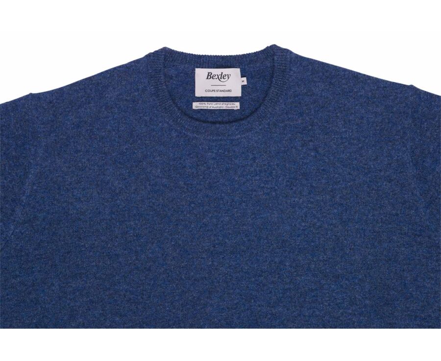 Men's dark blue mélange crew neck lambswool jumper - CONAN