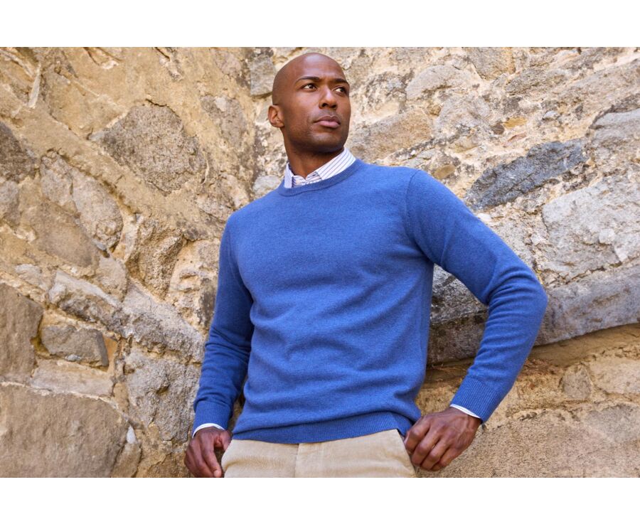 Mottled Jean Blue round-neck wool jumper - CONAN