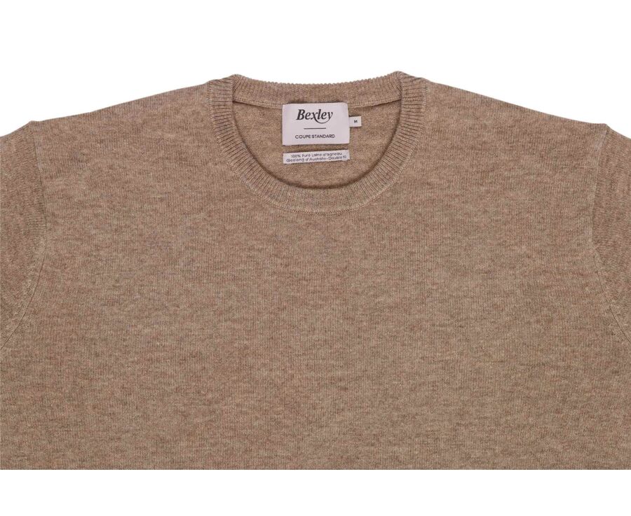 Men's light taupe mélange crew neck lambswool jumper - CONAN