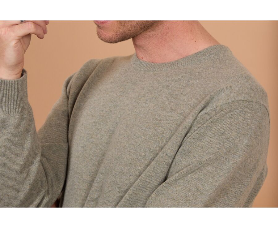 Men's light khaki mélange crew neck lambswool jumper - CONAN