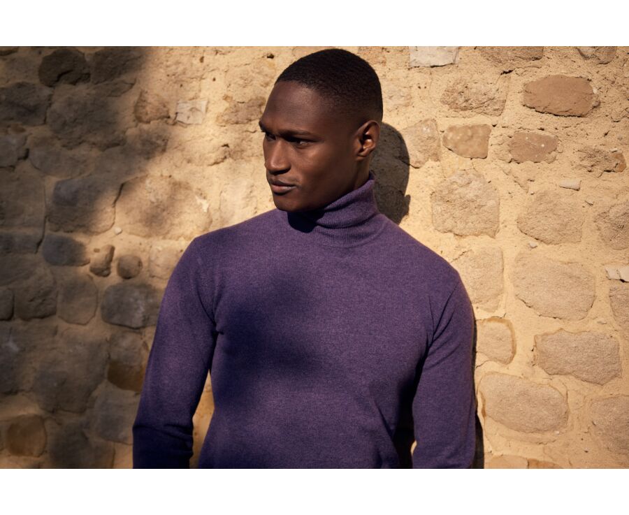 Men's purple mélange roll neck lambswool jumper - EMERIC