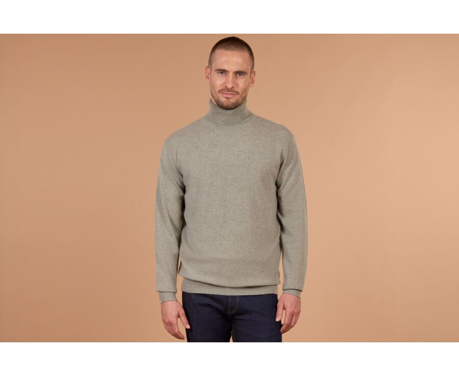 Men's light khaki mélange roll neck lambswool jumper - EMERIC