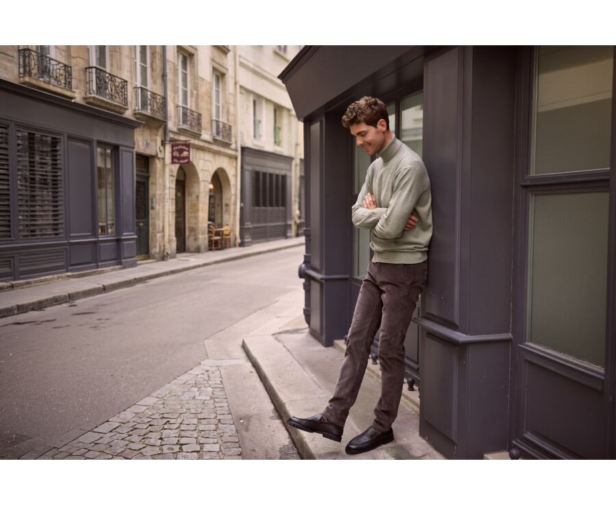 Men's light khaki mélange roll neck lambswool jumper - EMERIC