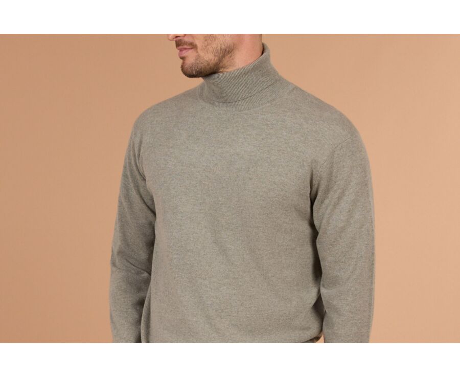 Men's light khaki mélange roll neck lambswool jumper - EMERIC