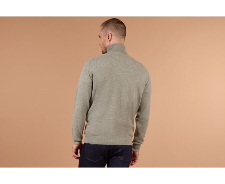 Men's light khaki mélange roll neck lambswool jumper - EMERIC
