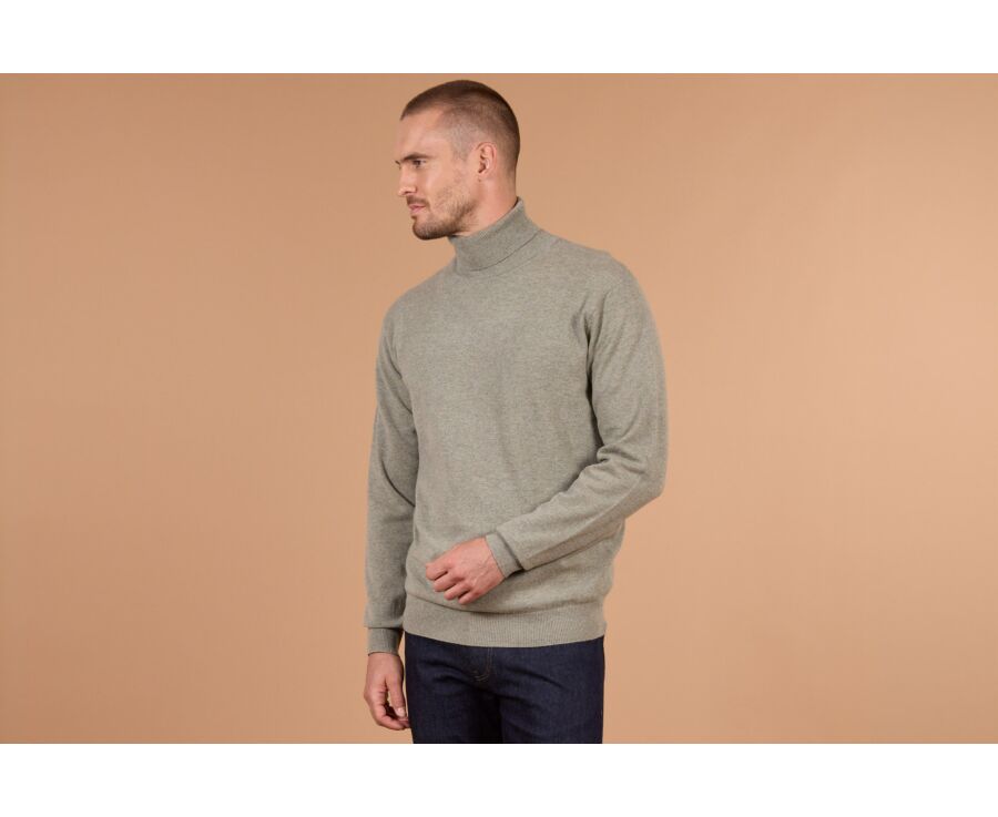 Men's light khaki mélange roll neck lambswool jumper - EMERIC