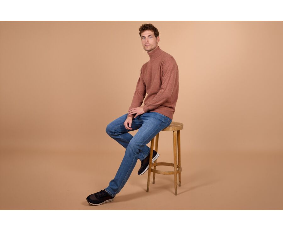 Men's rust mélange roll neck lambswool jumper - EMERIC