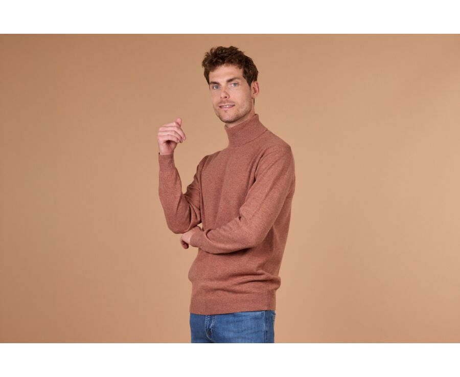 Men's rust mélange roll neck lambswool jumper - EMERIC