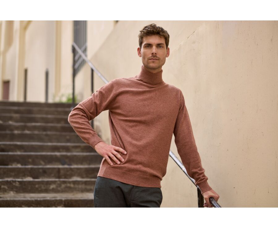 Men's rust mélange roll neck lambswool jumper - EMERIC