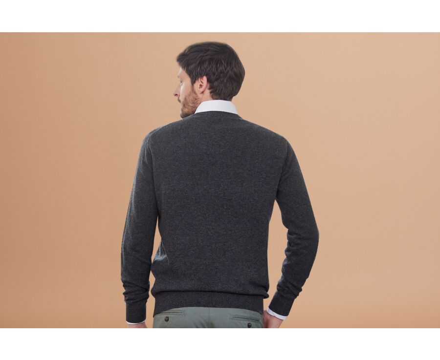 Grey Anthracite v-neck wool jumper - ELIAN