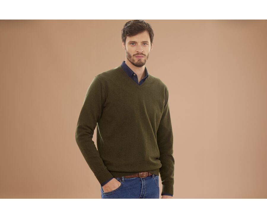 Green v-neck wool jumper - ELIAN