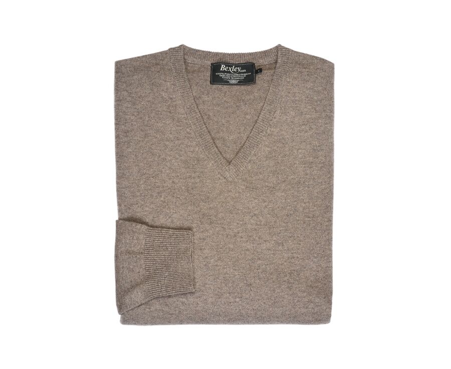 Taupe Grey Melange v-neck wool jumper - ELIAN