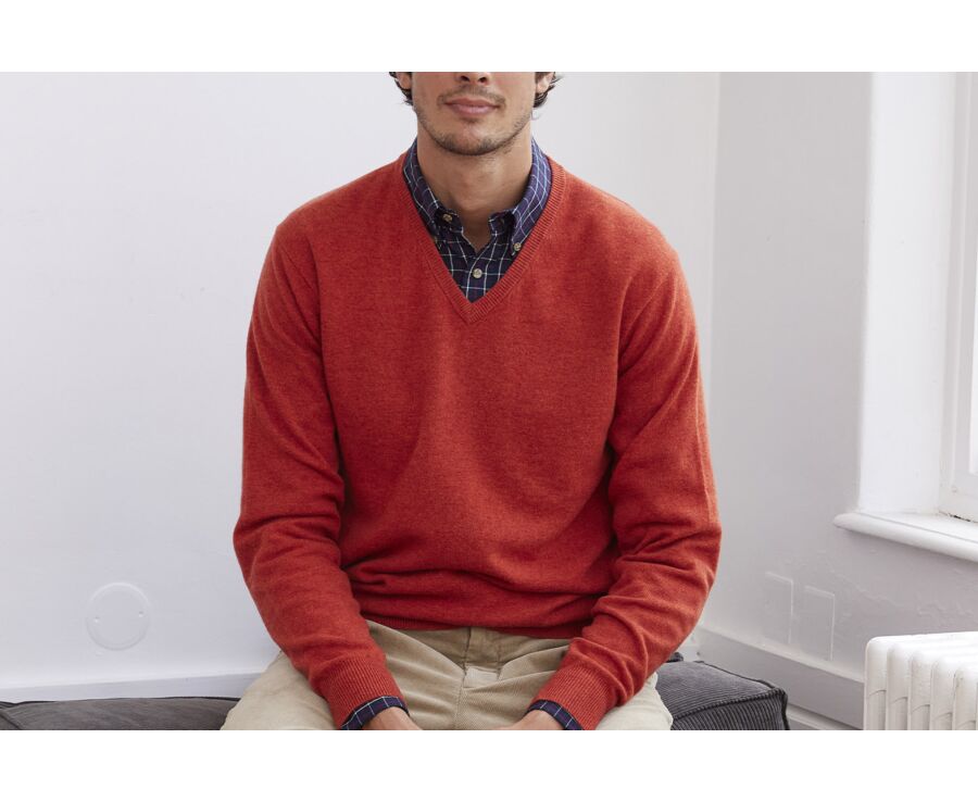 Amber Red v-neck wool jumper - ELIAN