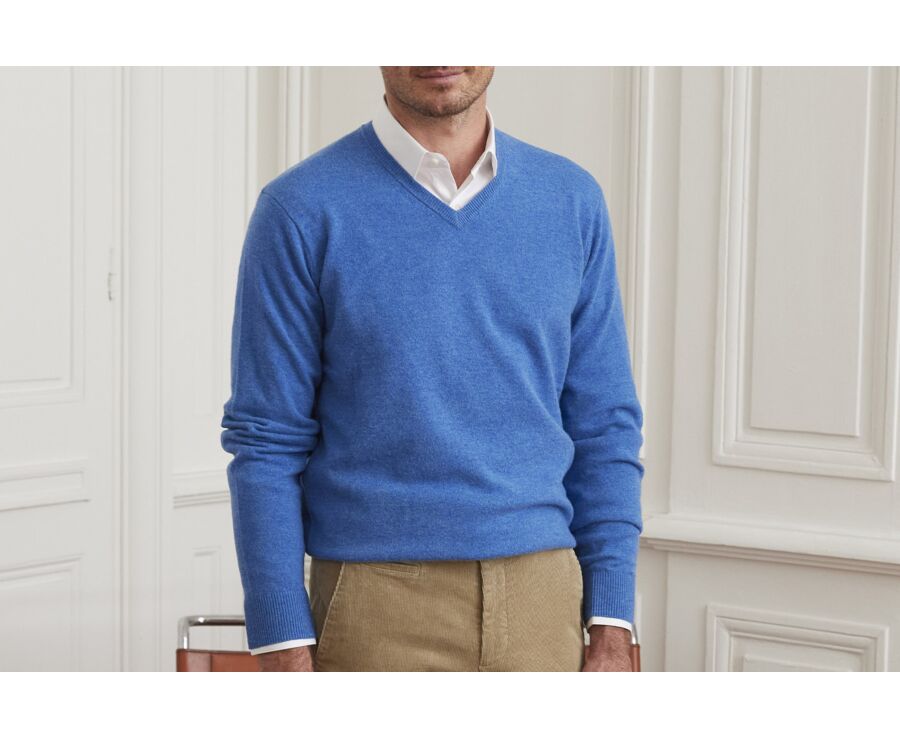 Blue sea v-neck wool jumper - ELIAN