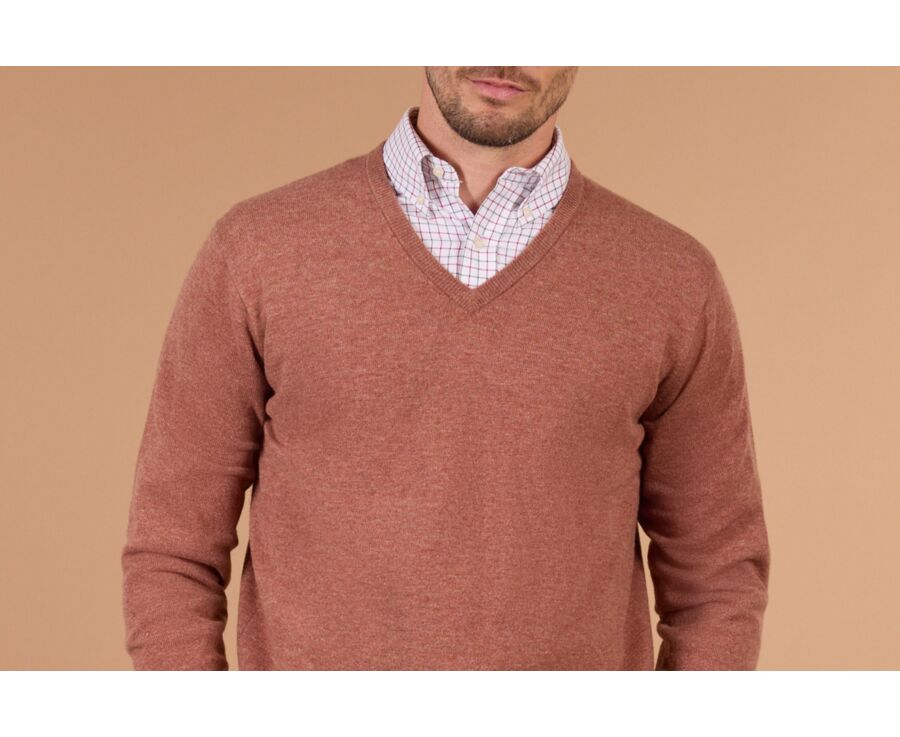 Men's rust mélange V-neck lambswool jumper - ELIAN
