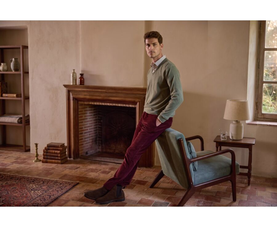 Men's eucalyptus mélange V-neck lambswool jumper - ELIAN