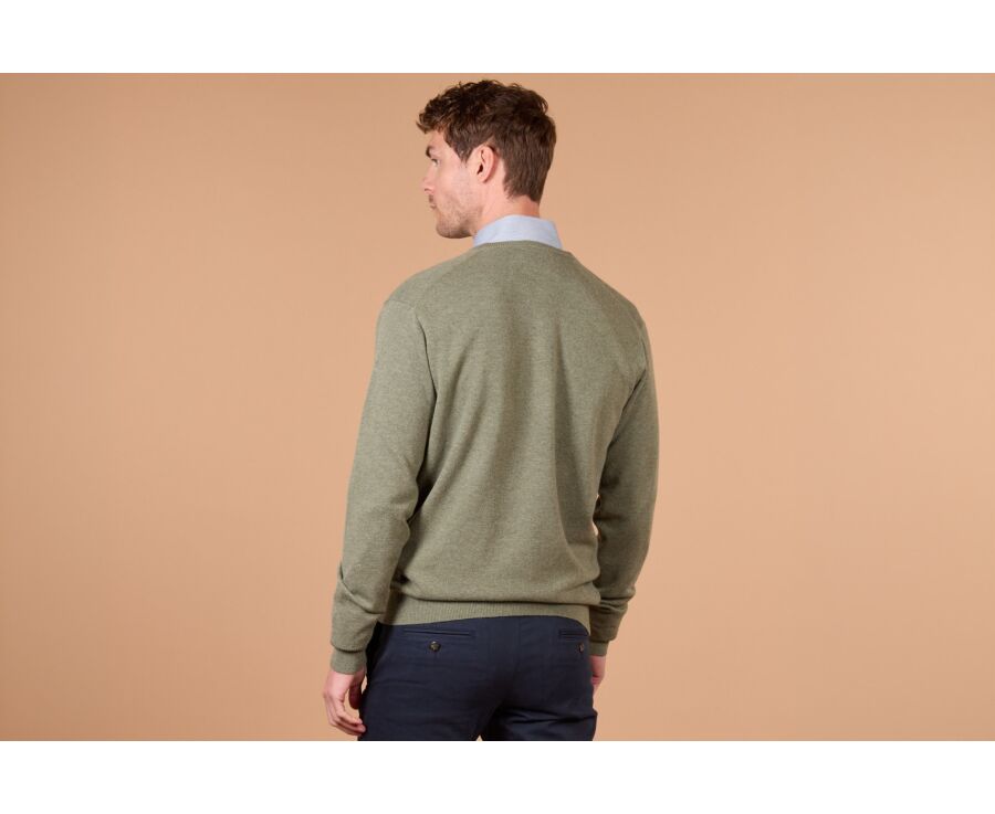 Men's eucalyptus mélange V-neck lambswool jumper - ELIAN