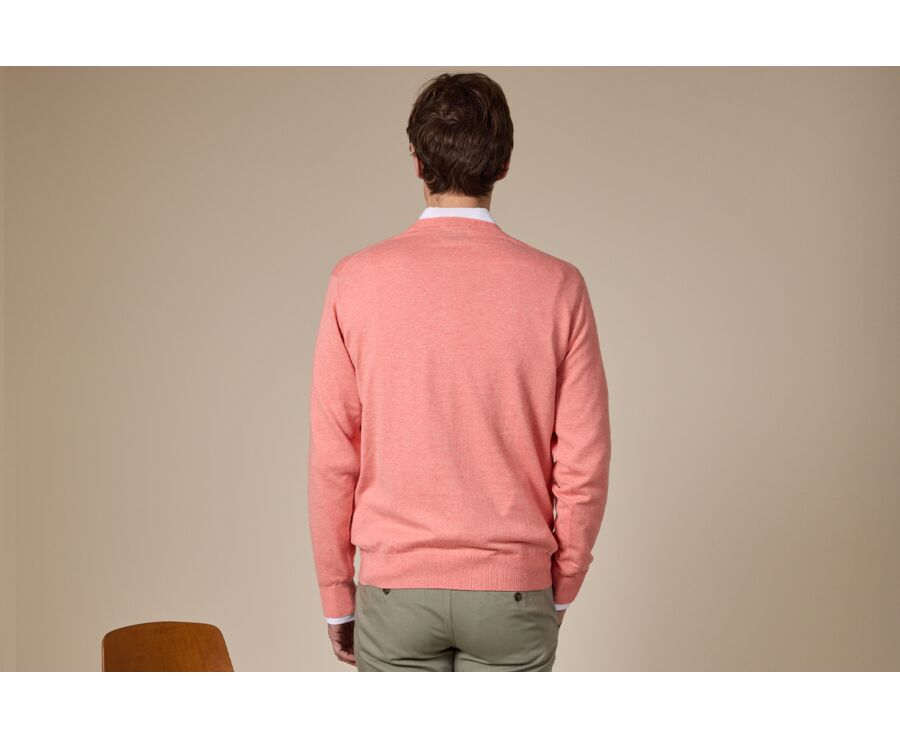 Slim Men's Sweater with Round Neck, Cotton/Cashmere, Heathered Orange - VLADIMIR