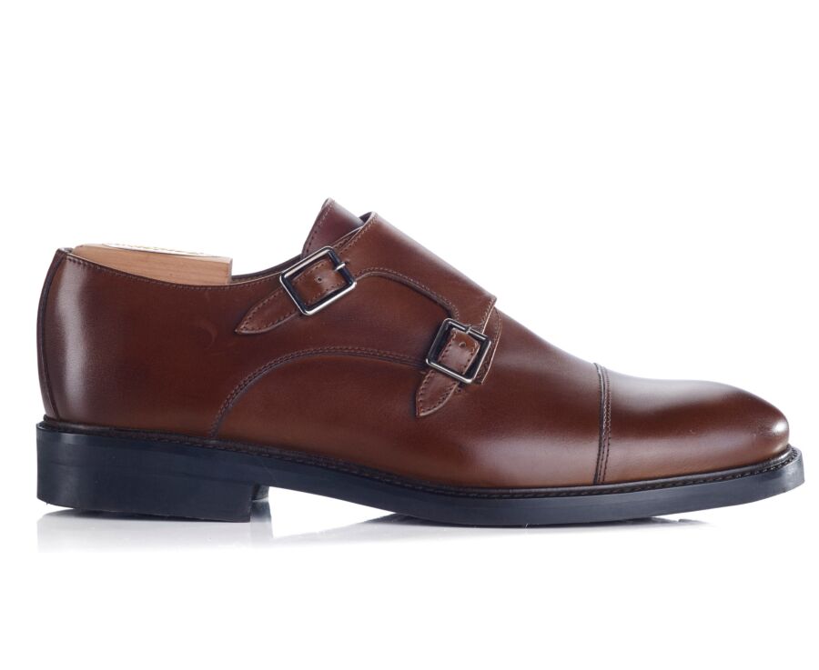 Patinated Chestnut Double Buckle Shoes - LINDSEY GOMME CITY
