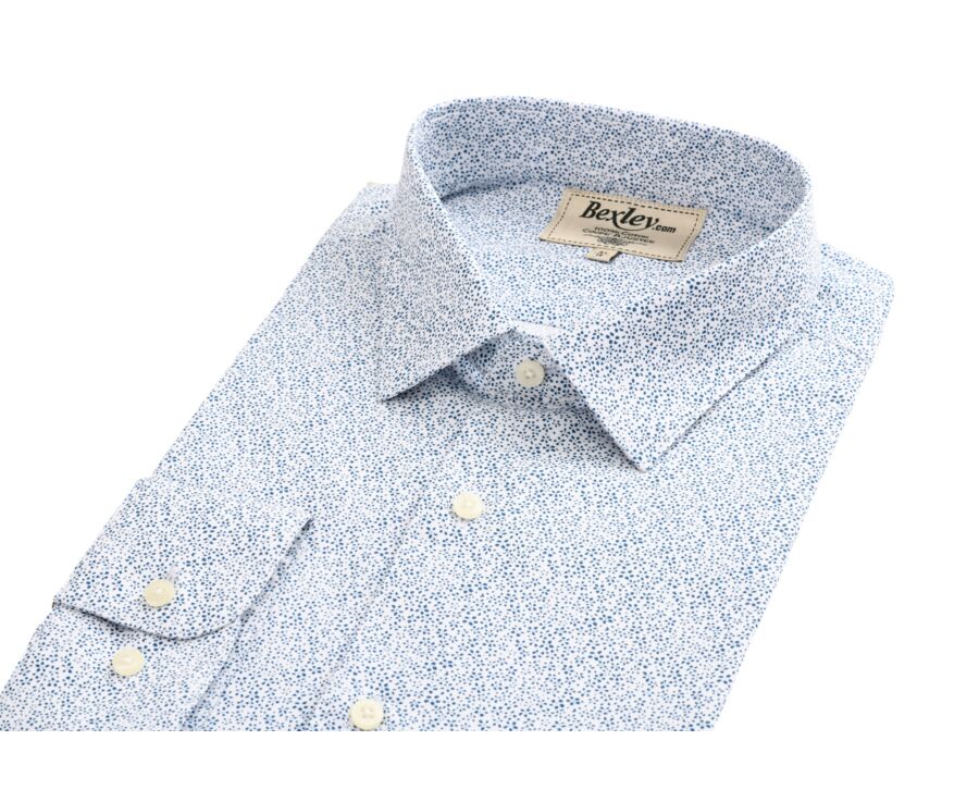 White shirt with blue patterns - Straight collar - MARIUS