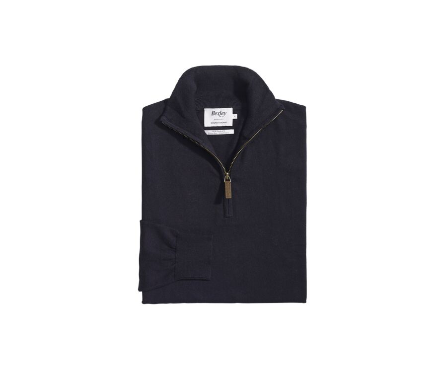 Black organic cotton/cashmere half-zip thin pullover - VLAD
