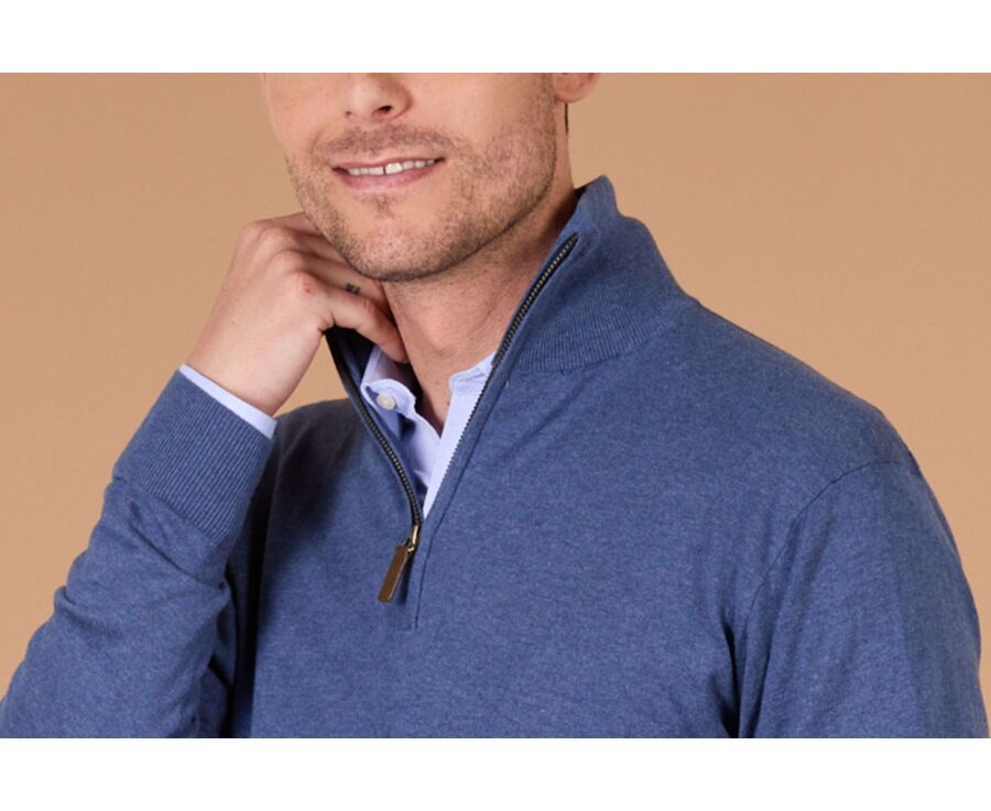 Dark Blue Melange organic cotton/cashmere half-zip thin jumper - VLAD