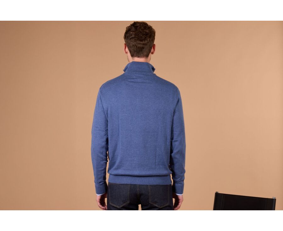 Dark Blue Melange organic cotton/cashmere half-zip thin jumper - VLAD