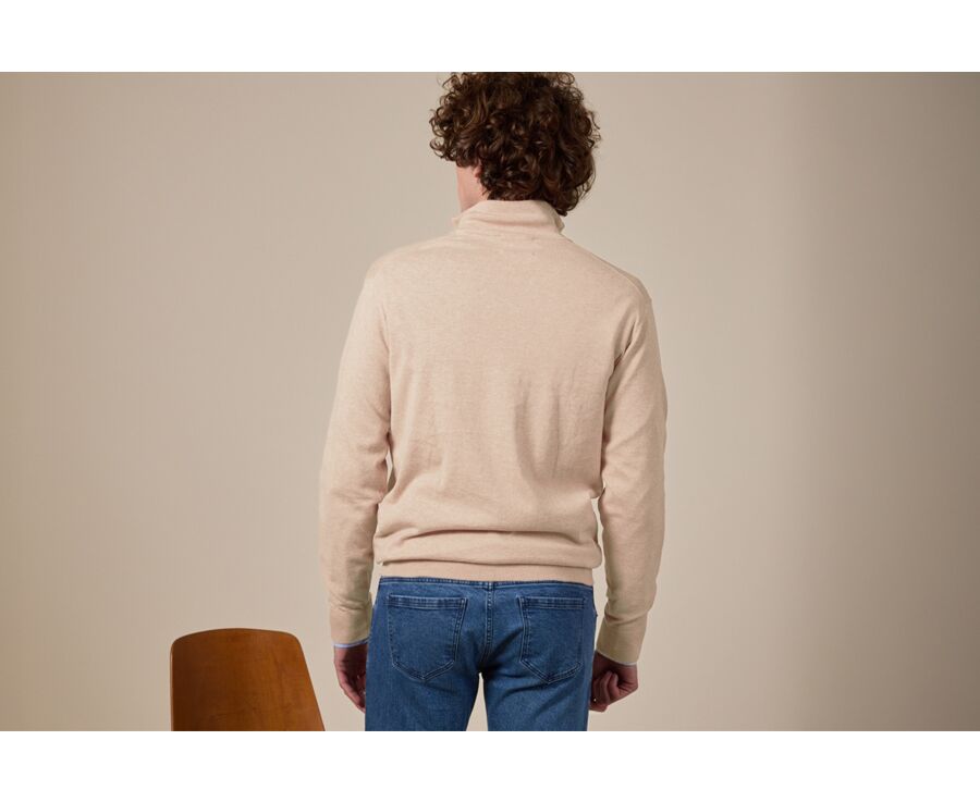 Beige Melange organic cotton/cashmere half-zip thin pullover - VLAD