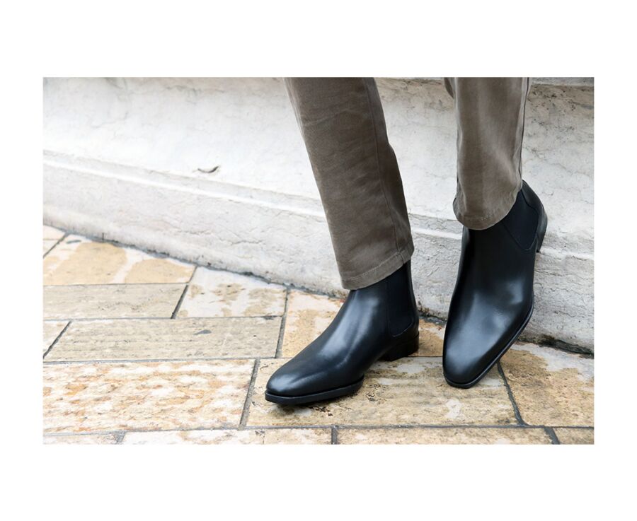 Black Leather Chelsea Boots - BERGAME PATIN