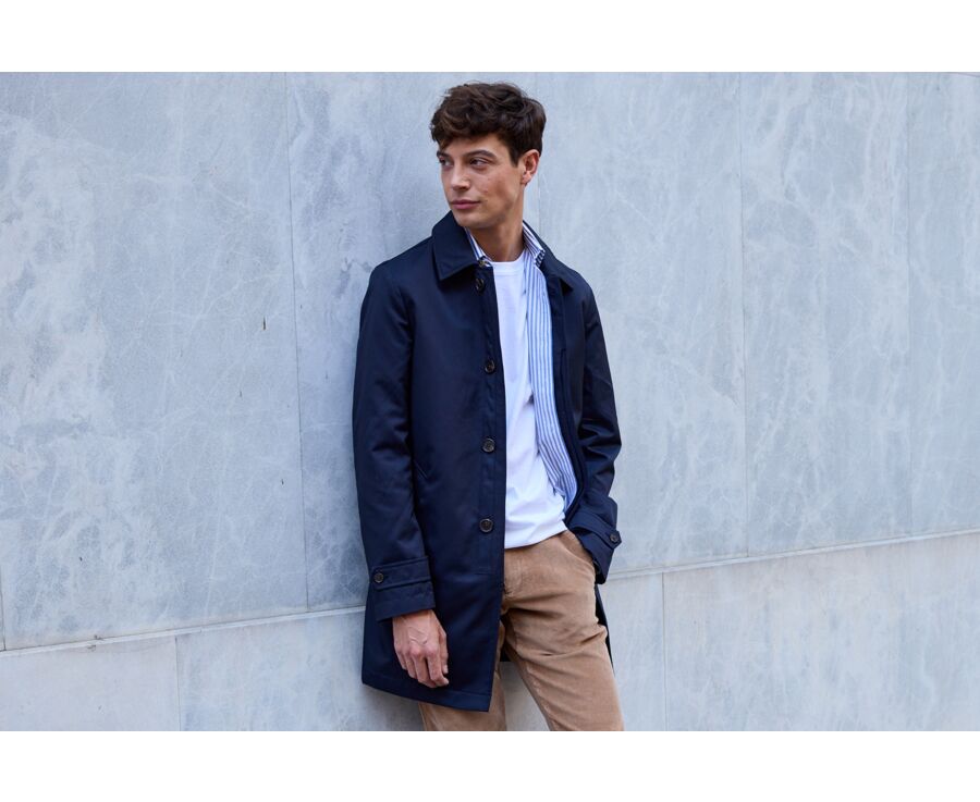 Navy Blue Men's trench coat - AURÈLE II