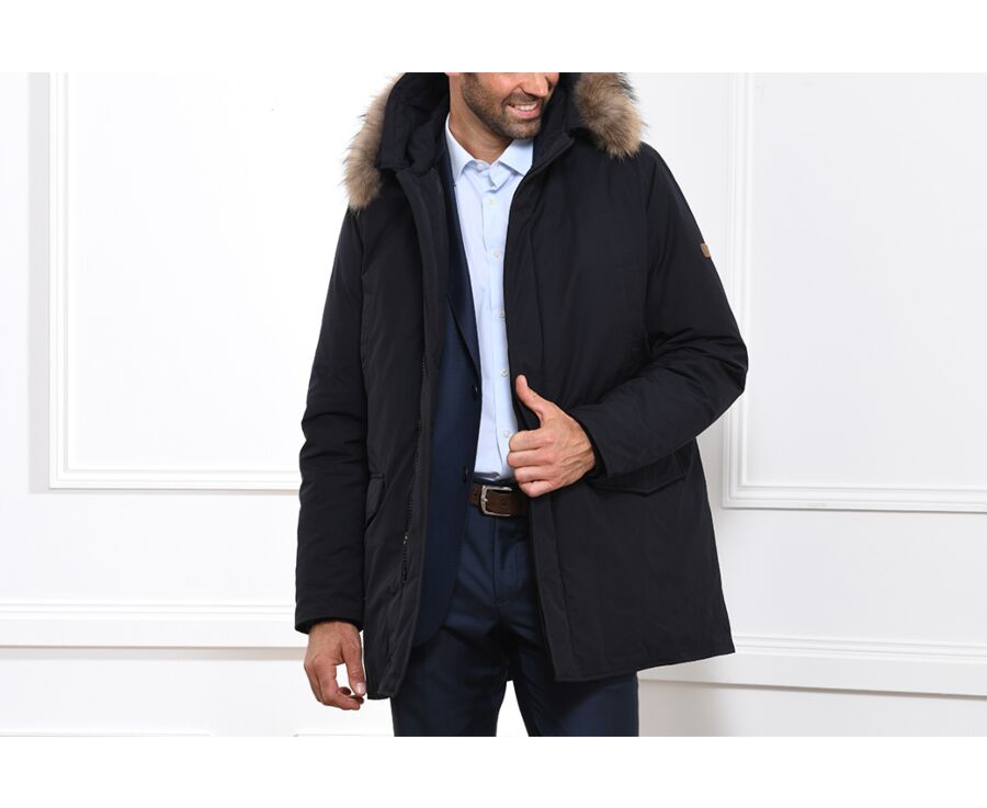 Men's Dark Navy Feather-Lined Winter Parka - SOREN
