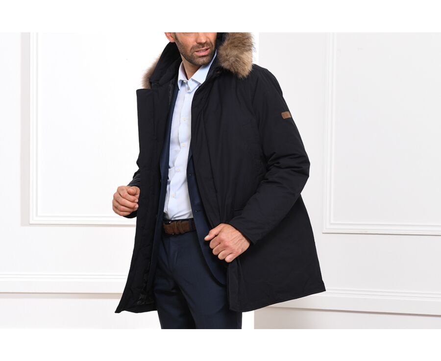 Men's Dark Navy Feather-Lined Winter Parka - SOREN