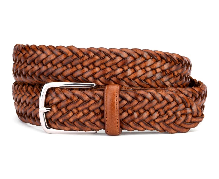 Men's Patina Gold Braided Leather Belt - NORTHGATE SILVER