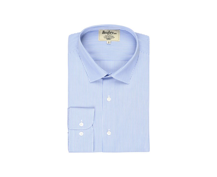 Shirt with thin blue stripes - Straight collar - AUBERTIN CLASSIC