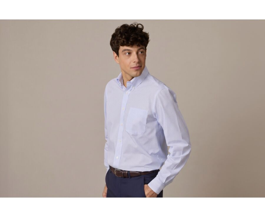 Cotton shirt with Light Blue & White stripes - American collar - MARLON