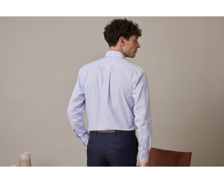 Cotton shirt with Light Blue & White stripes - American collar - MARLON