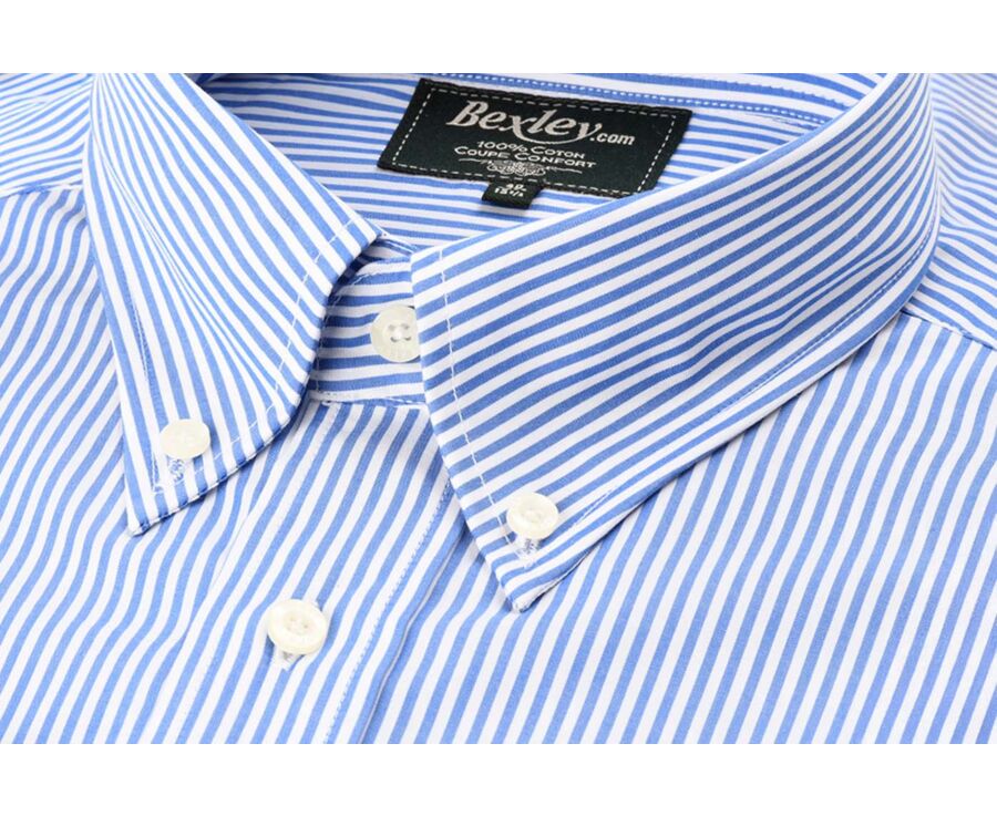 Cotton shirt with blue stripes - American collar - MARLON